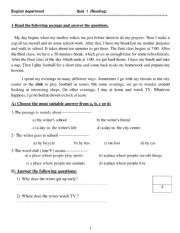 English Worksheet: Reading Text