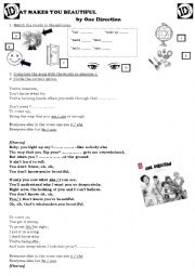 English Worksheet: What makes you beautiful  (one direction) song worksheet