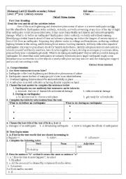 English Worksheet: exam about earthquakes designed for 2nd year secondary school algerian students