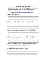 English Worksheet: St Patricks Day Webquest