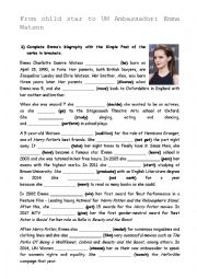 English Worksheet: Emma Watsons biography