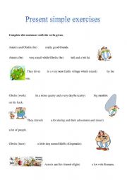 Present simple exercises with Asterix and Obelix 