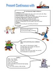 English Worksheet: Present continuous with Asterix and Obelix