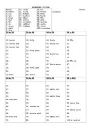 English Worksheet: numbers