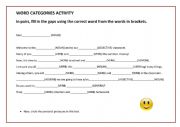 English Worksheet: Word categories