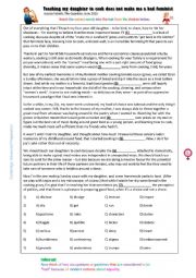 English Worksheet: Feminism and Cooking: CAE reading and debate