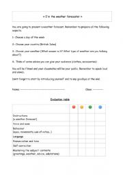 English Worksheet: weather report exam