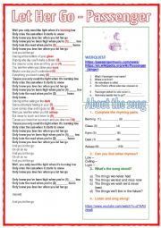 English Worksheet: Let her go - Passenger