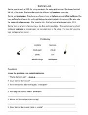 English Worksheet: Samiras Job: Beginning Reading 