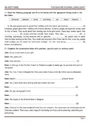 English Worksheet: HOLIDAYING LESSON 1