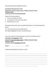 English Worksheet: Guided discovery Passive voice