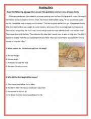 English Worksheet: Reading  Quiz   