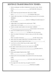 English Worksheet: SENTENCE TRANSFORMATION TENSES 1