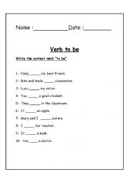 English Worksheet: Verb to be