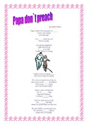 English Worksheet: A song with a message; Papa don preach   MADONNA