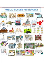 English Worksheet: PUBLIC PLACES  PICTIONARY      SET 1 OF 3