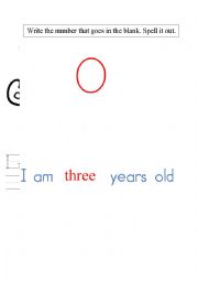 English Worksheet: I am _ years old 