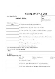 English Worksheet: Reading Street Adelinas Whales Review Sheet