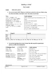 English Worksheet: Booking a hotel. Pair work