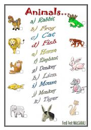 English Worksheet: match and write the name of animals
