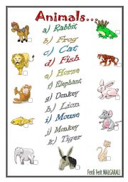 English Worksheet: match and write the name of animals