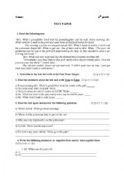 English Worksheet: TEST PAST SIMPLE