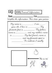 English Worksheet: personal information