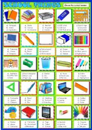 English Worksheet: School things; multiple choice