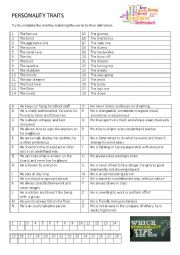 English Worksheet: Personality traits