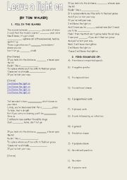 English Worksheet: LEAVE A LIGHT ON (By Tom Walker)