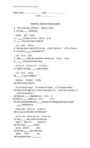 English Worksheet: diagnostic test ENGLISH I