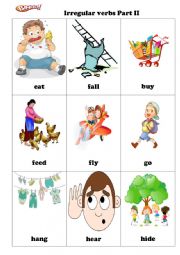 English Worksheet: Bingo Game. Pictures with Irregular verbs and bingo cards Part 2