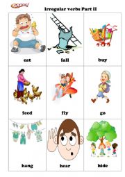 Bingo Game. Pictures with Irregular verbs and bingo cards Part 2