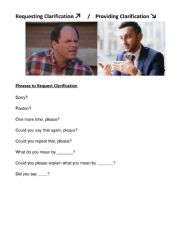 English Worksheet: Requesting Clarification: Role Play exercise
