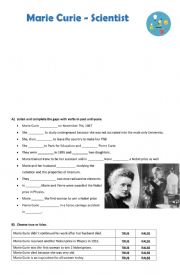 English Worksheet: Marie Curie - listening past simple