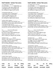 English Worksheet: Fools Garden Song Lyrics Listening Fill in
