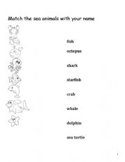 English Worksheet: sea animals 