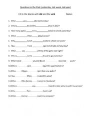 English Worksheet: Past Simple Questions