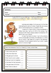 READING COMPREHENSION - MILLEYS DAILY ROUTINE