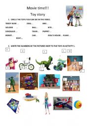 English Worksheet: TOY STORY 3 TRAILER. VIDEO CLIP. TOYS WORKSHEET