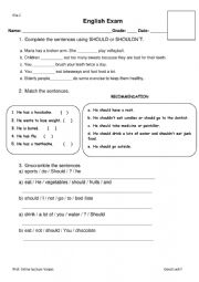 English Worksheet: English exam about Should