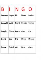 English Worksheet: bingo 