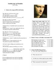 English Worksheet: Another day in Paridise by Phil Collins