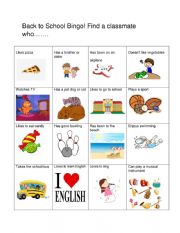 English Worksheet: ESL Bingo