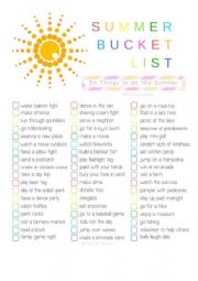 English Worksheet: summer bucket list