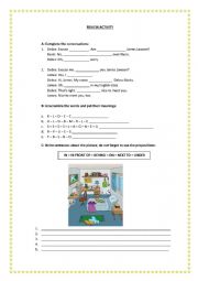 English Worksheet: Prepositions under - in front of - in- on - behind - next to; verb be 