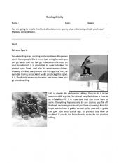 English Worksheet: reading comprehension about sports