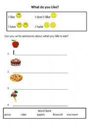 English Worksheet: Like Dont Like Love Hate