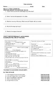 English Worksheet: video song worksheet