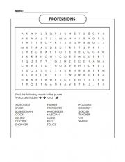 English Worksheet: Profesions Word Search